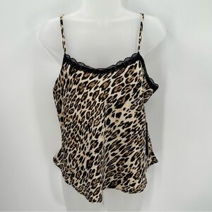 MOA MOA Satin Cami Top Leopard Animal Print Tank Size M Sexy Lace Trim NEW